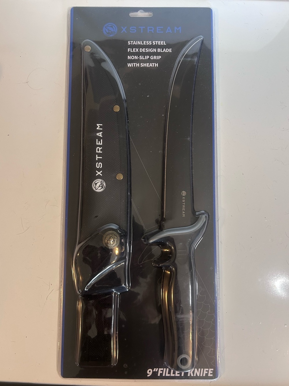 Stream Fillet Knife Non-Slip + Sheath 9” Blade Black High Carbon